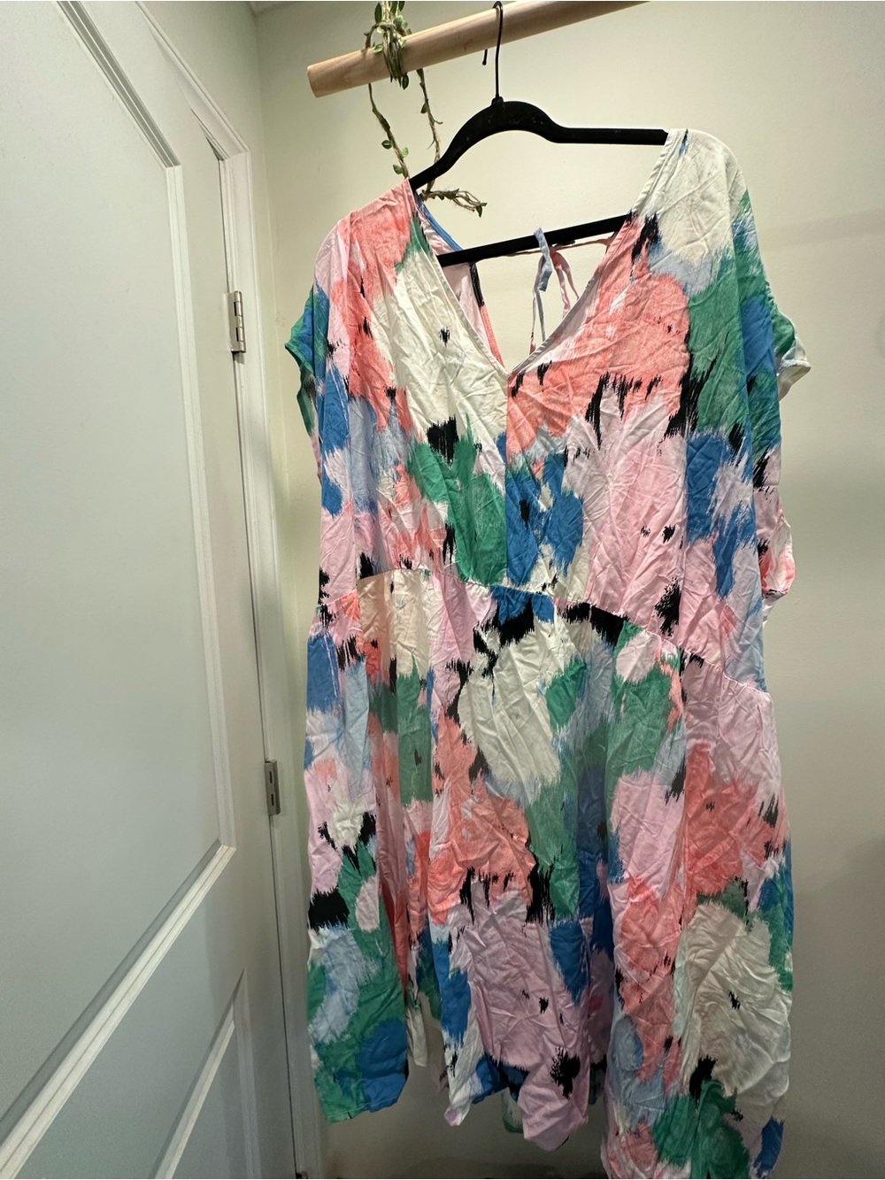 Ava & Viv Multicolor Abstract Print Midi Dress - Pink, Green, Blue, White